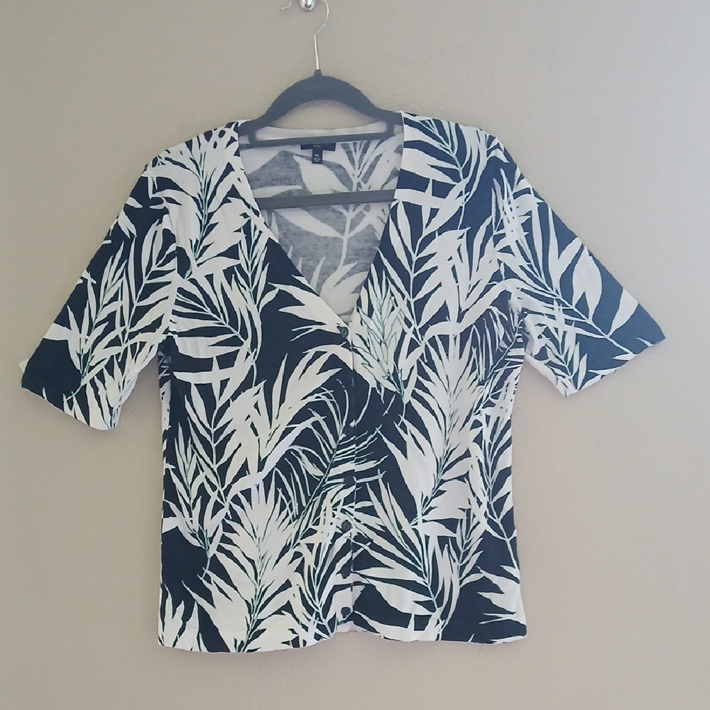 Talbots Black and White Tropical Print‎ Blouse